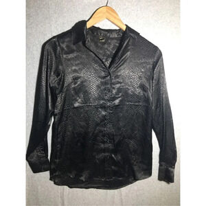 Womens Japna Button Up Shirt Snake Print Eras Tour Reputation Black Silky